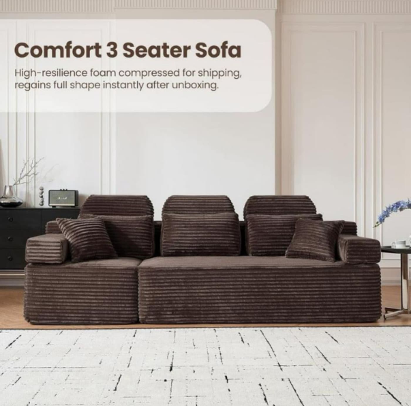 Large Deep Seating Compressed Sofa 3-Seater